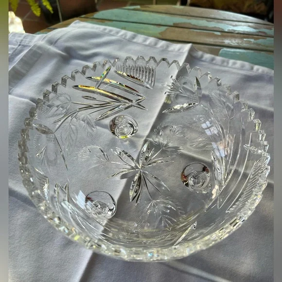 Bohemian Pre-Owned Lead Crystal Diamond Cut Footed Serving Decor Bowl 8.25”Dia - Picture 8 of 10